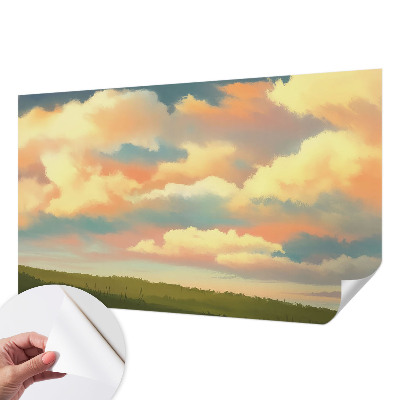 Baby room wall mural with a sky and clouds motif