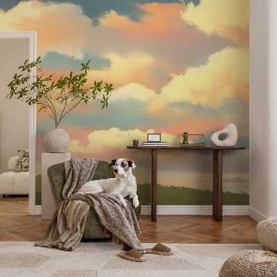 Baby room wall mural with a sky and clouds motif