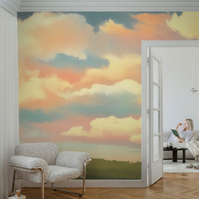 Baby room wall mural with a sky and clouds motif