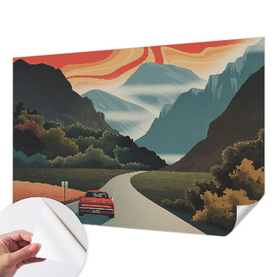 Nursery wall mural with a mountain adventure design for children's rooms