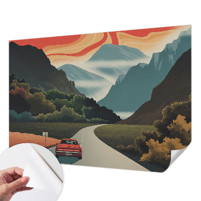 Nursery wall mural with a mountain adventure design for children's rooms