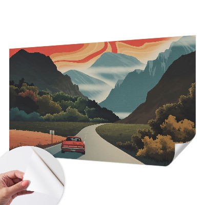 Nursery wall mural with a mountain adventure design for children's rooms