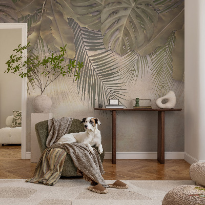 Baby room wall mural with a tropical leaves motif