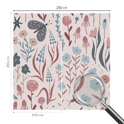 Children's wall mural with a floral and insect motif