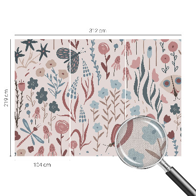 Children's wall mural Flowers insects