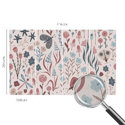 Children's wall mural with a floral and insect motif
