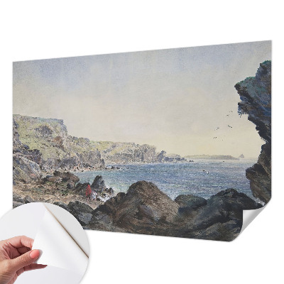 Self-adhesive wall mural with a design of a quiet coast