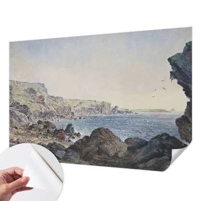 Self-adhesive wall mural with a design of a quiet coast