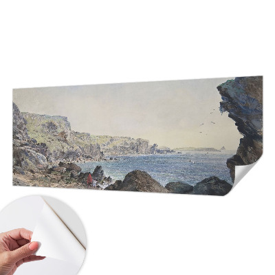 Self-adhesive wall mural with a design of a quiet coast