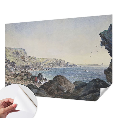 Self-adhesive wall mural with a design of a quiet coast