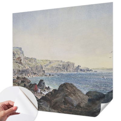 Self-adhesive wall mural with a design of a quiet coast
