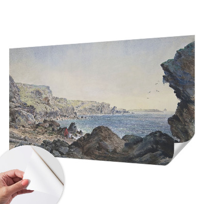 Self-adhesive wall mural with a design of a quiet coast