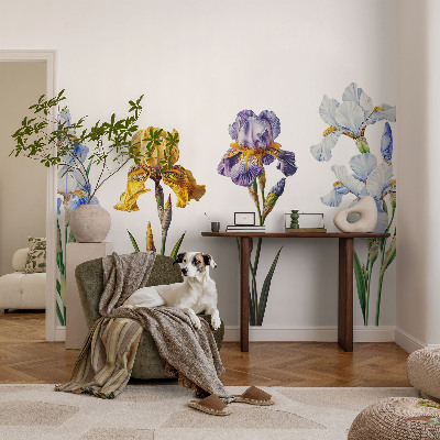 Removable wall mural with iris flower design