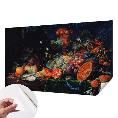 Removable wall mural wallpaper featuring a fruity abundance design
