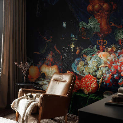 Removable wall mural wallpaper featuring a fruity abundance design