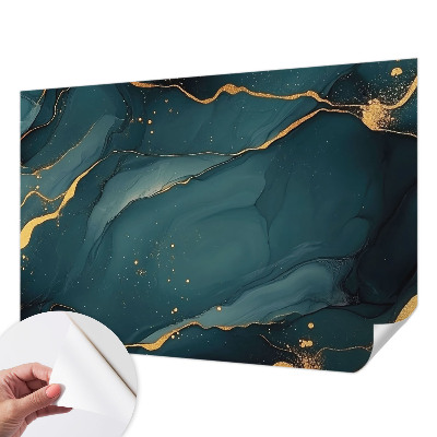 Peel and stick wall mural for living room featuring a dark blue abstract design