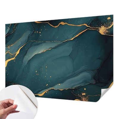 Peel and stick wall mural for living room featuring a dark blue abstract design