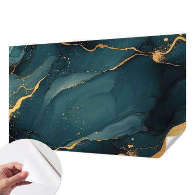 Peel and stick wall mural for living room featuring a dark blue abstract design