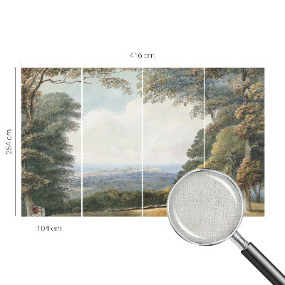 Children's wall mural with a wooded landscape design