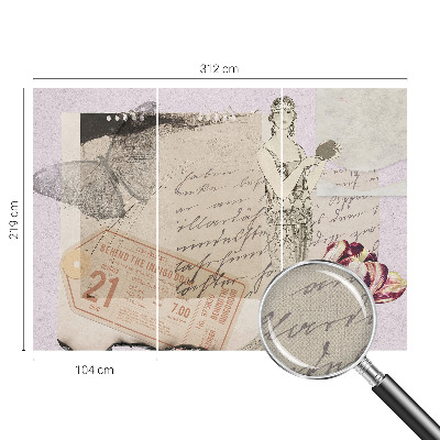 Baby room wall mural with a nostalgic collage design