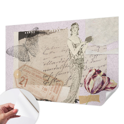 Baby room wall mural with a nostalgic collage design
