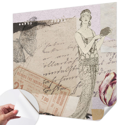 Baby room wall mural with a nostalgic collage design
