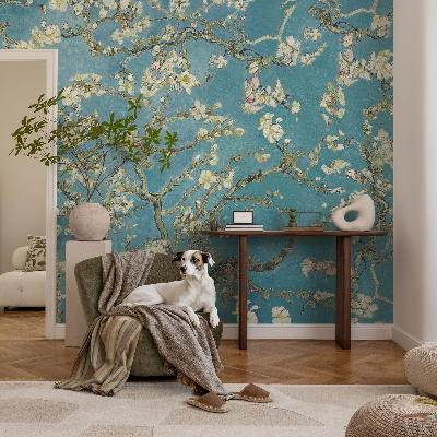 Nursery wall mural with flowering branches motif