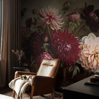 Self-adhesive wall mural with a floral majesty design