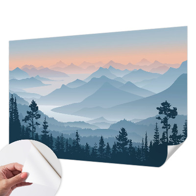 Peel and stick wallpaper mural with a mountain panorama design