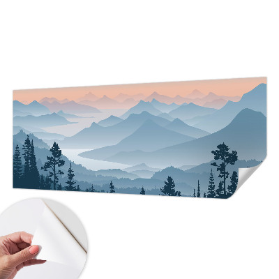 Peel and stick wallpaper mural with a mountain panorama design