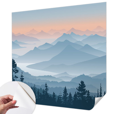 Peel and stick wallpaper mural with a mountain panorama design