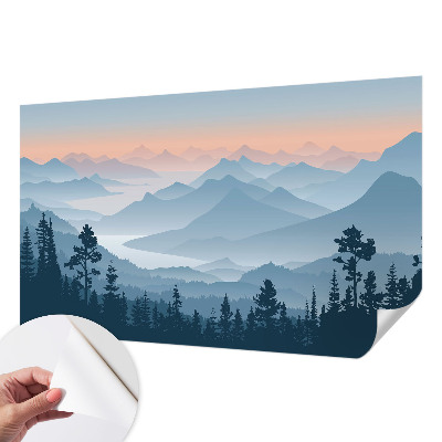 Peel and stick wallpaper mural with a mountain panorama design