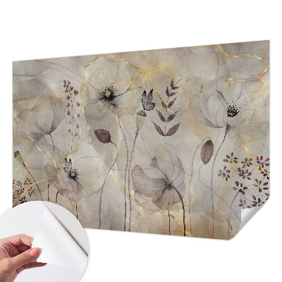 Removable wall mural wallpaper with a delicate floral design