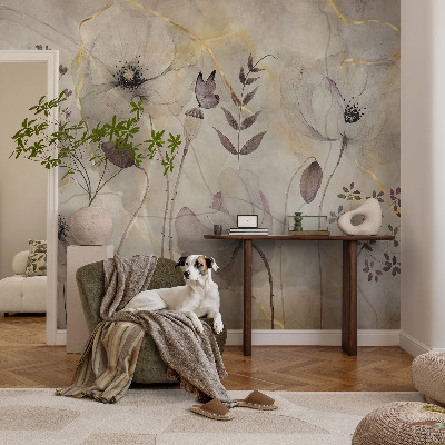 Removable wall mural wallpaper with a delicate floral design