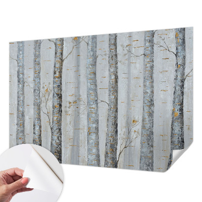 Peel and stick wall mural for living room with a birch tree design