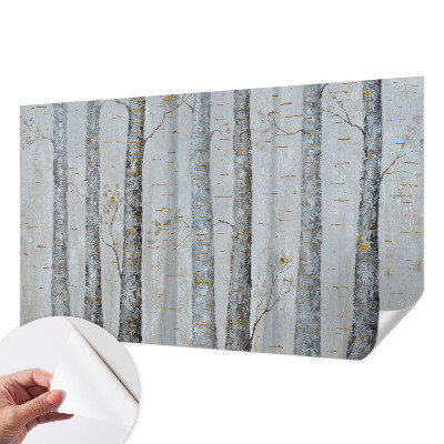 Peel and stick wall mural for living room with a birch tree design