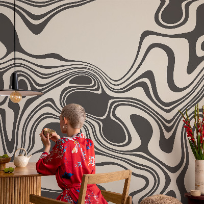 3D photo wallpaper mural with a dynamic lines design