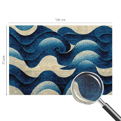 Nursery wall mural with a blue waves design