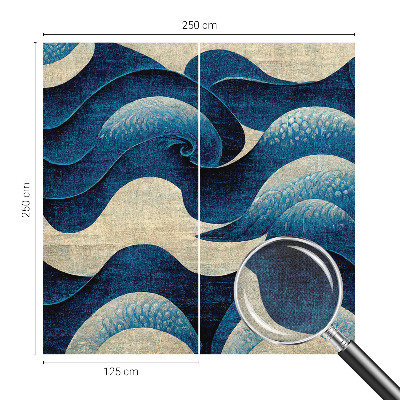 Nursery wall mural with a blue waves design