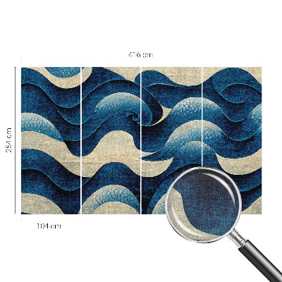 Nursery wall mural with a blue waves design