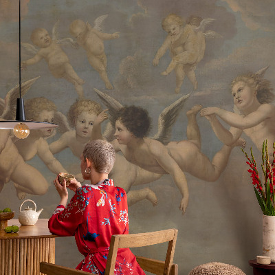 Peel and stick wall mural featuring angelic figures