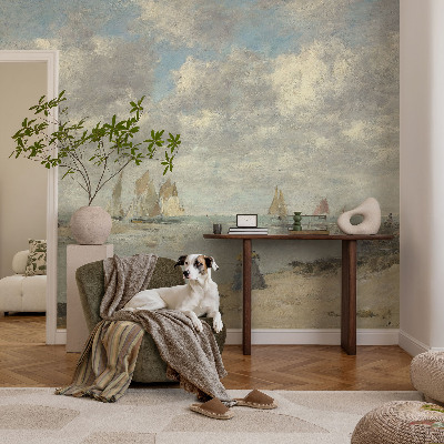Self-adhesive wall mural with a seascape motif