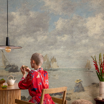 Self-adhesive wall mural with a seascape motif
