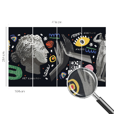 Peel and stick wallpaper mural with a colorful exhibition design