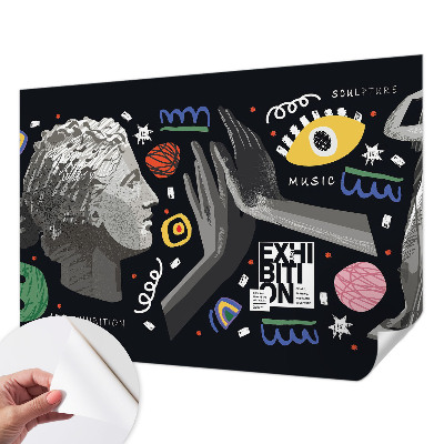 Peel and stick wallpaper mural with a colorful exhibition design