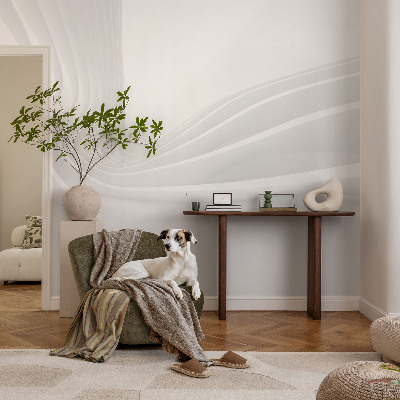Peel and stick wall mural for bedroom with a wavy line pattern