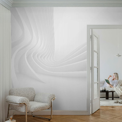 Peel and stick wall mural for bedroom with a wavy line pattern