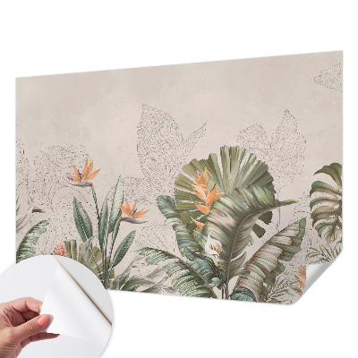 Children's wall mural with a tropical flower pattern