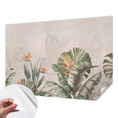 Children's wall mural with a tropical flower pattern