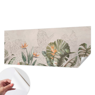 Children's wall mural with a tropical flower pattern